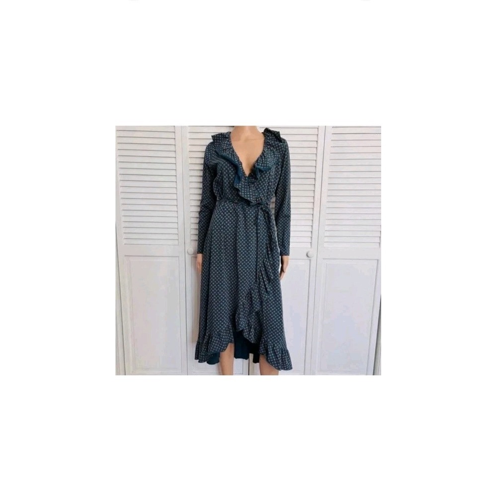 Matilda Jane Reunion Wrap Midi Dress Womens Size Small Teal Polka Dot